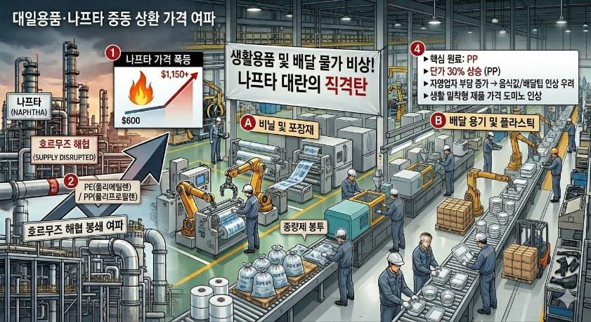 나프타 수급난 생활용품 및 배달 물가